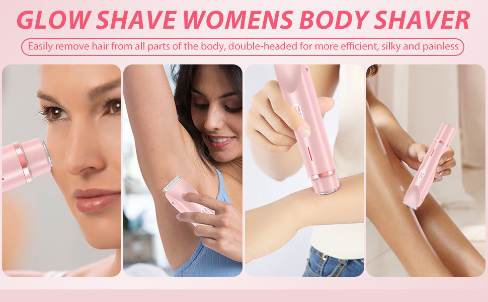 2-in-1 Ladies Electric Shaver & Trimmer - IPX7 Waterproof, USB-C Rechargeable, Dual Head Design pink