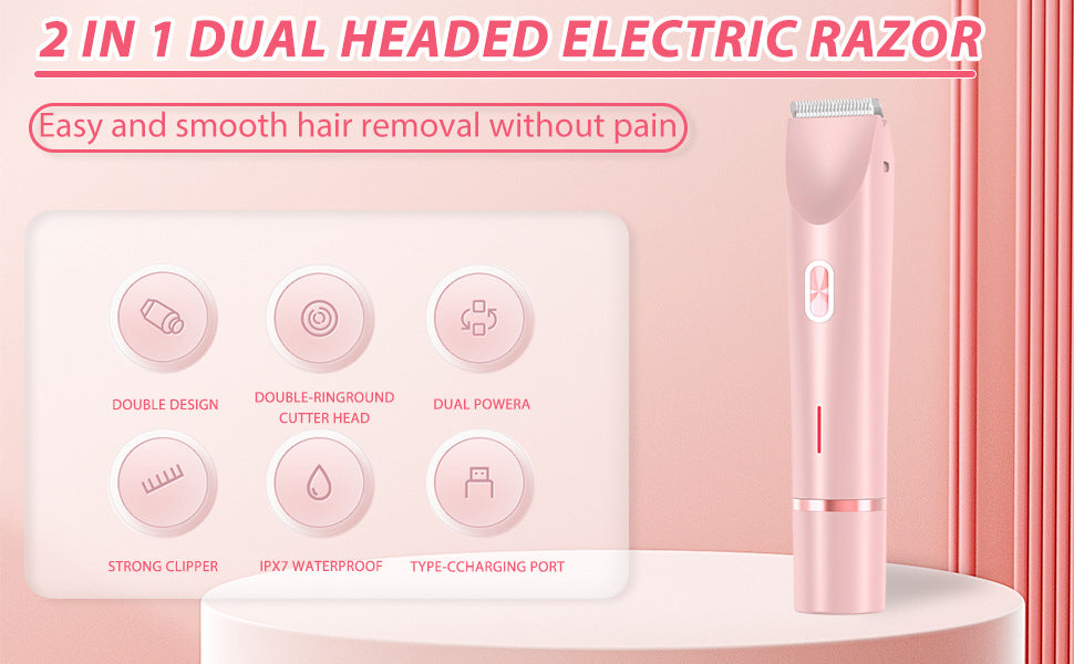 2-in-1 Ladies Electric Shaver & Trimmer - IPX7 Waterproof, USB-C Rechargeable, Dual Head Design Purple