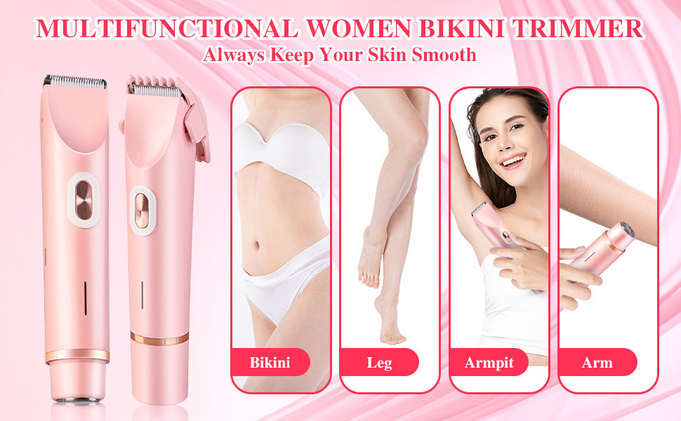 2-in-1 Ladies Electric Shaver & Trimmer - IPX7 Waterproof, USB-C Rechargeable, Dual Head Design Blue