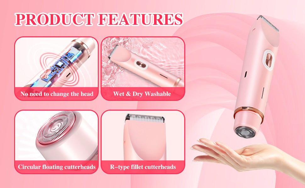 2-in-1 Ladies Electric Shaver & Trimmer - IPX7 Waterproof, USB-C Rechargeable, Dual Head Design Blue