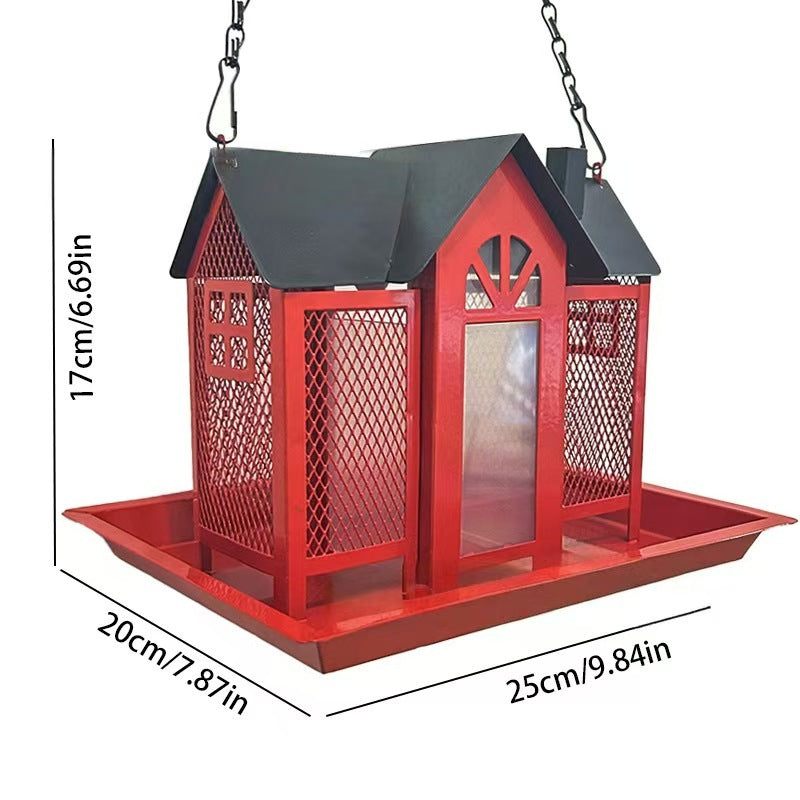 Charming House-Shaped Hanging Bird Feeder - Durable Metal Design for Wild Birds purple