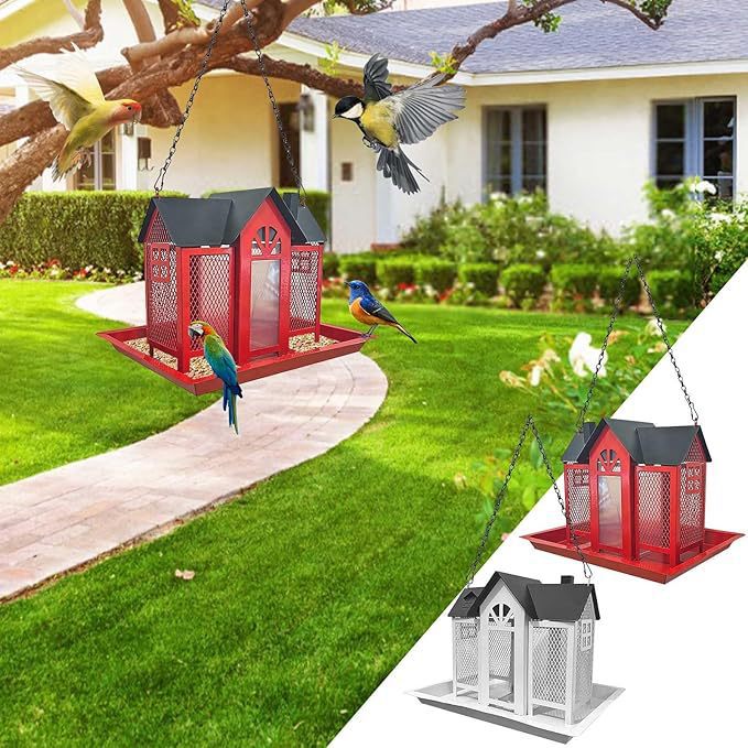 Charming House-Shaped Hanging Bird Feeder - Durable Metal Design for Wild Birds purple