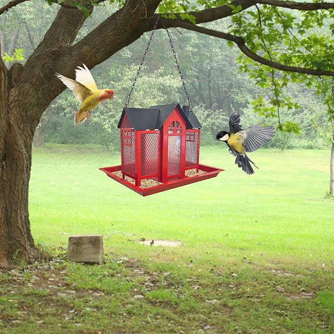 Charming House-Shaped Hanging Bird Feeder - Durable Metal Design for Wild Birds purple