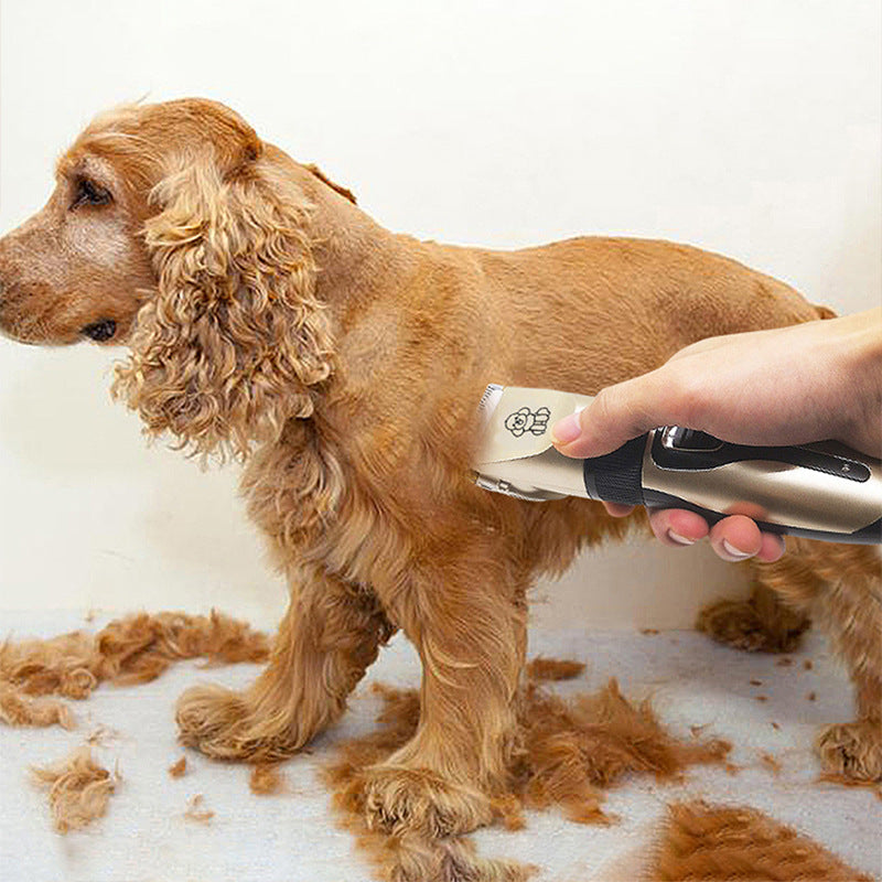 Professional Pet Grooming Hair Clipper Kit - Rechargeable, Low Noise, with Ceramic Blades & 5-Speed Adjustment gold