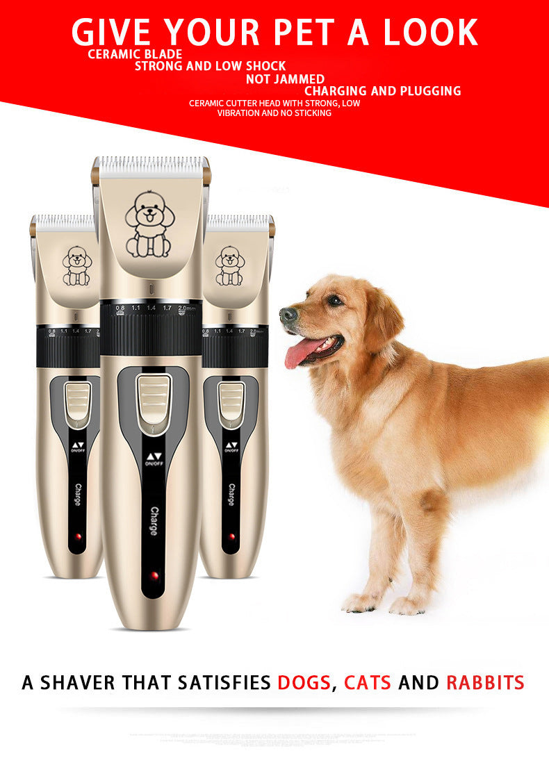Professional Pet Grooming Hair Clipper Kit - Rechargeable, Low Noise, with Ceramic Blades & 5-Speed Adjustment gold