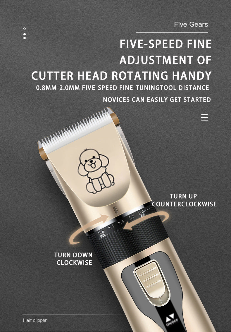 Professional Pet Grooming Hair Clipper Kit - Rechargeable, Low Noise, with Ceramic Blades & 5-Speed Adjustment gold
