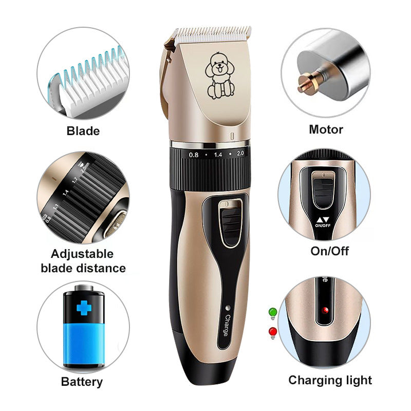 Professional Pet Grooming Hair Clipper Kit - Rechargeable, Low Noise, with Ceramic Blades & 5-Speed Adjustment gold