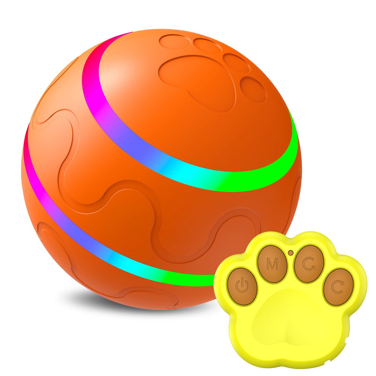 Interactive Auto Pet Toy Ball with Remote Control - USB Rechargeable, LED Lights, Sturdy & Waterproof orange