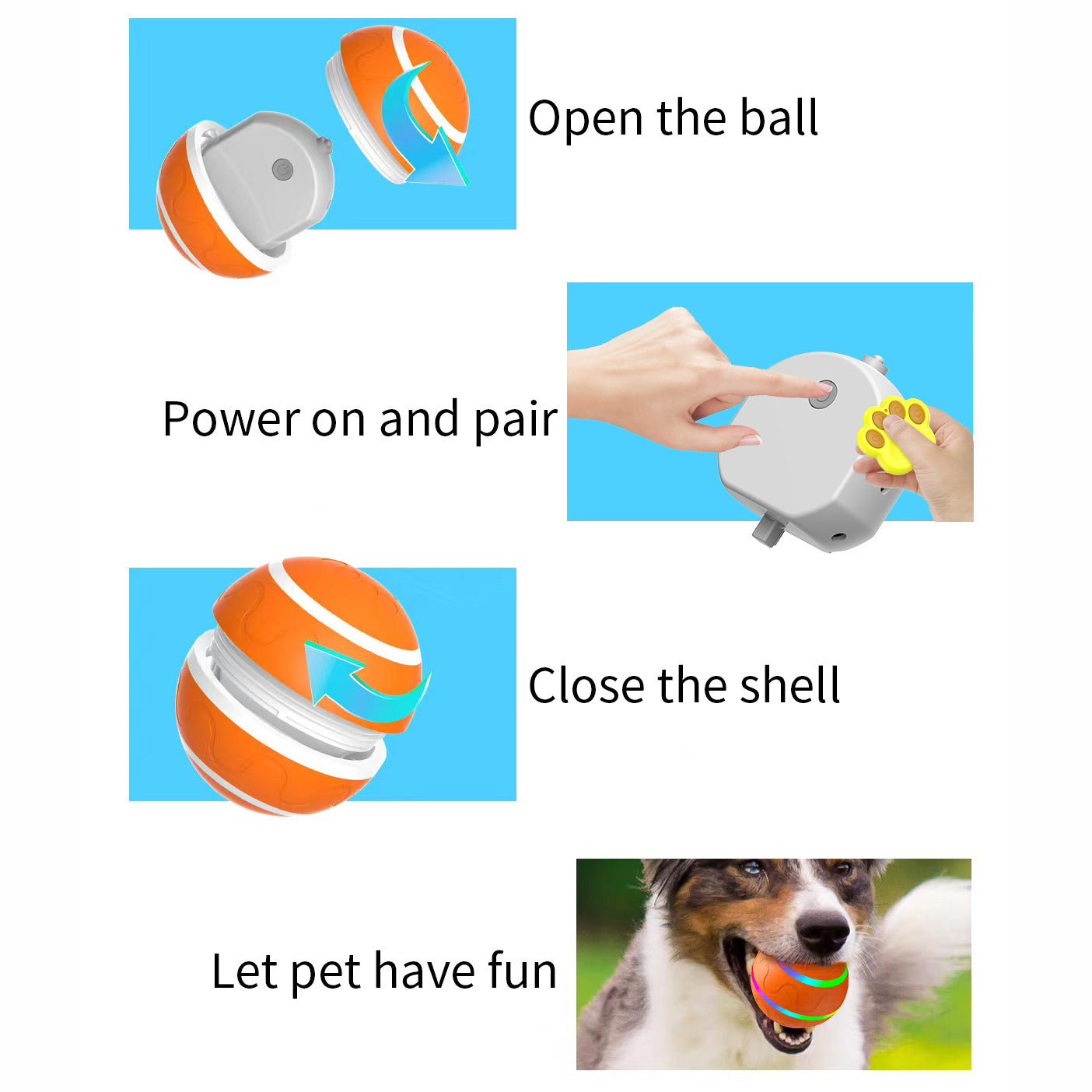 Interactive Auto Pet Toy Ball with Remote Control - USB Rechargeable, LED Lights, Sturdy & Waterproof orange