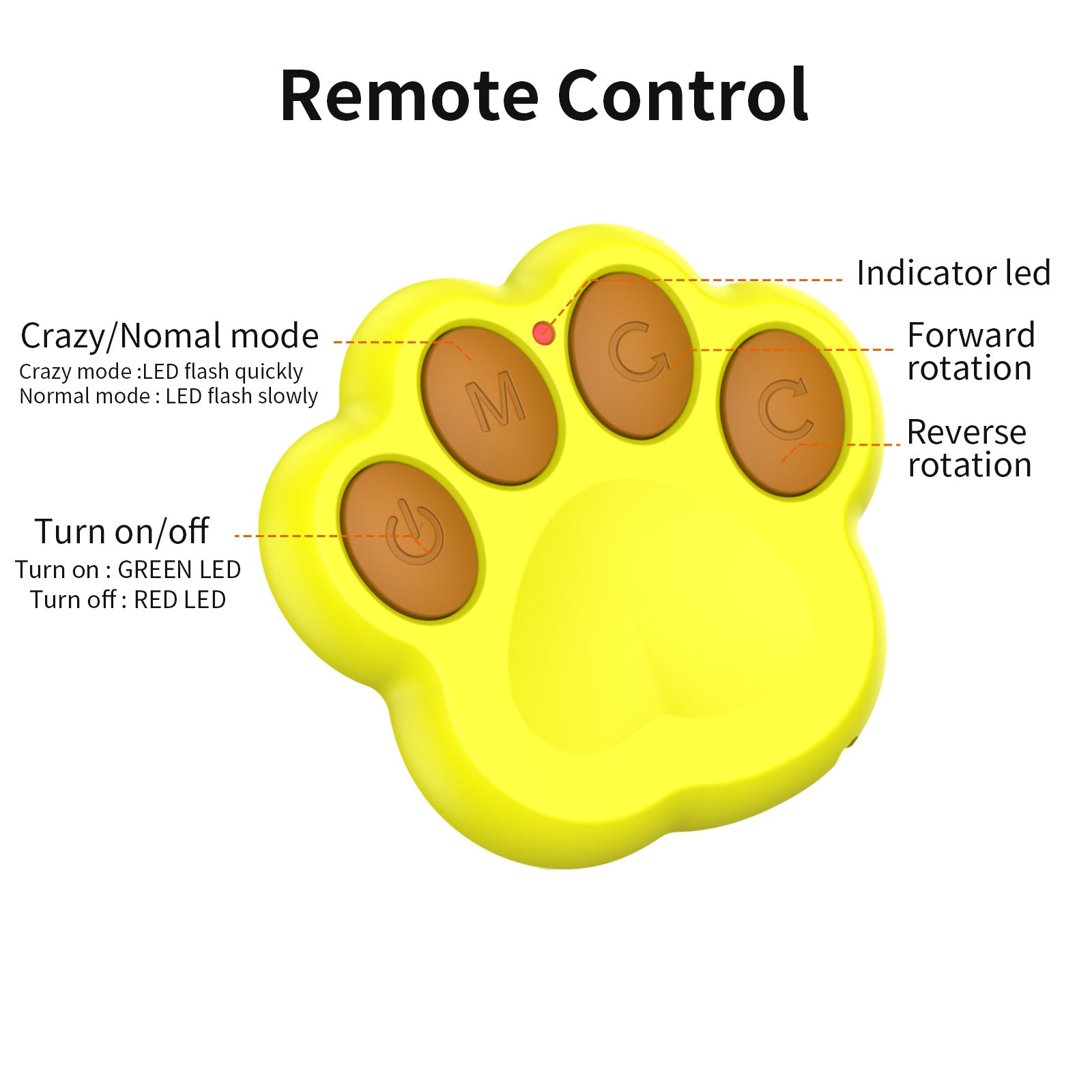 Interactive Auto Pet Toy Ball with Remote Control - USB Rechargeable, LED Lights, Sturdy & Waterproof orange