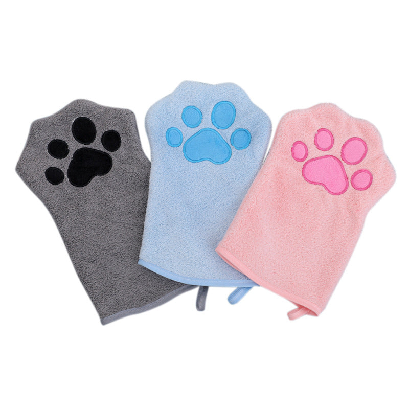Adorable Pet Paw Grooming & Drying Mitt - Super Absorbent Fleece Material Gray