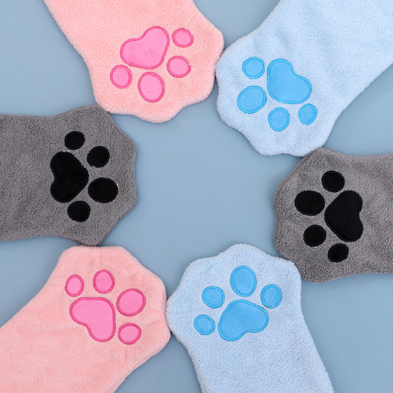 Adorable Pet Paw Grooming & Drying Mitt - Super Absorbent Fleece Material Gray