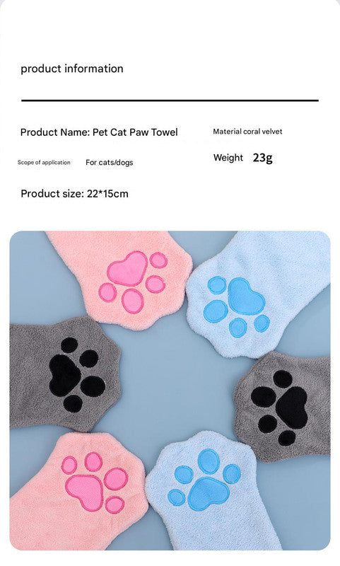 Adorable Pet Paw Grooming & Drying Mitt - Super Absorbent Fleece Material Gray