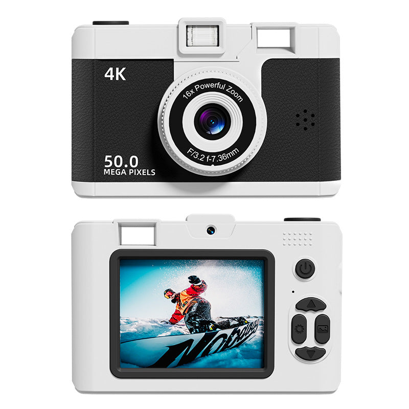 Compact 4K Digital Camera - 50MP, 16x Zoom, 2.4-inch IPS Screen, WiFi & Fill Light - Retro CCD Style black