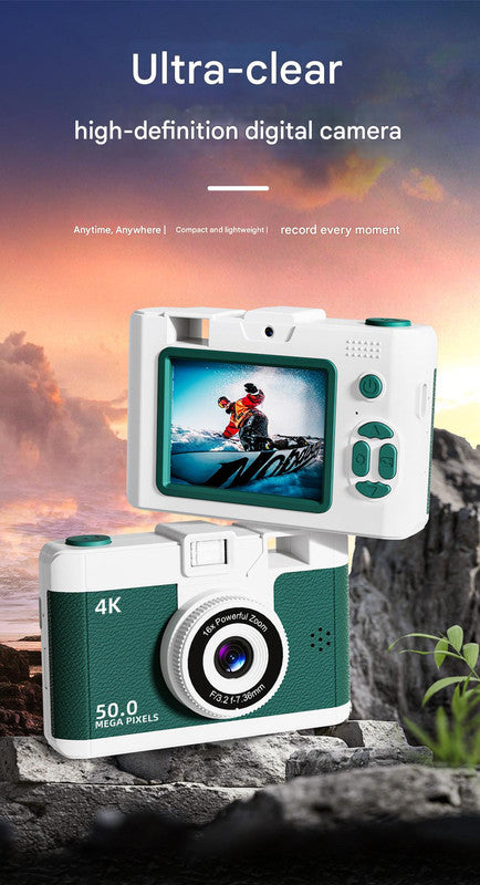 Compact 4K Digital Camera - 50MP, 16x Zoom, 2.4-inch IPS Screen, WiFi & Fill Light - Retro CCD Style White