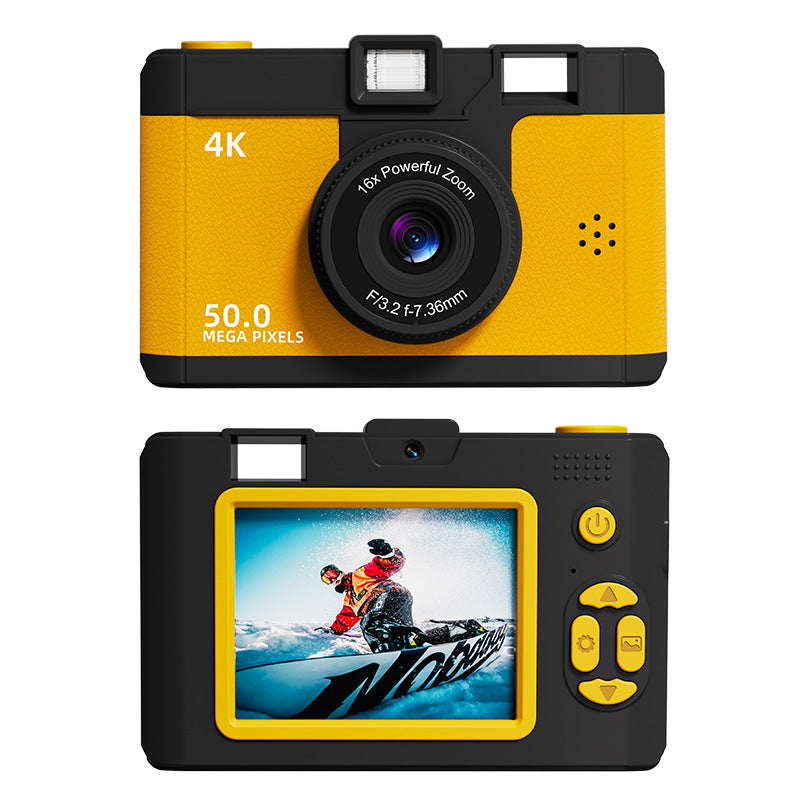 Compact 4K Digital Camera - 50MP, 16x Zoom, 2.4-inch IPS Screen, WiFi & Fill Light - Retro CCD Style Yellow