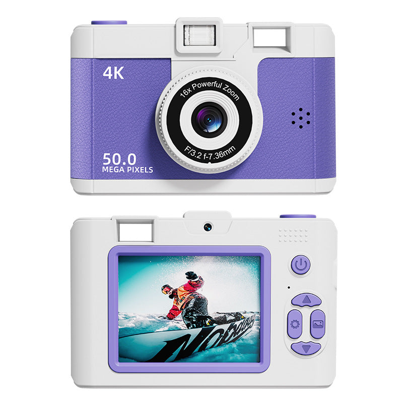 Compact 4K Digital Camera - 50MP, 16x Zoom, 2.4-inch IPS Screen, WiFi & Fill Light - Retro CCD Style Purple