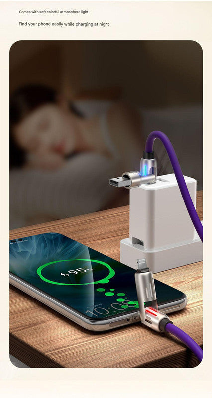 Universal PD Fast Charging Cable with LED Indicator - Zinc Alloy, Durable 1.5m Silicone Cord - Multiple Connector Options purple