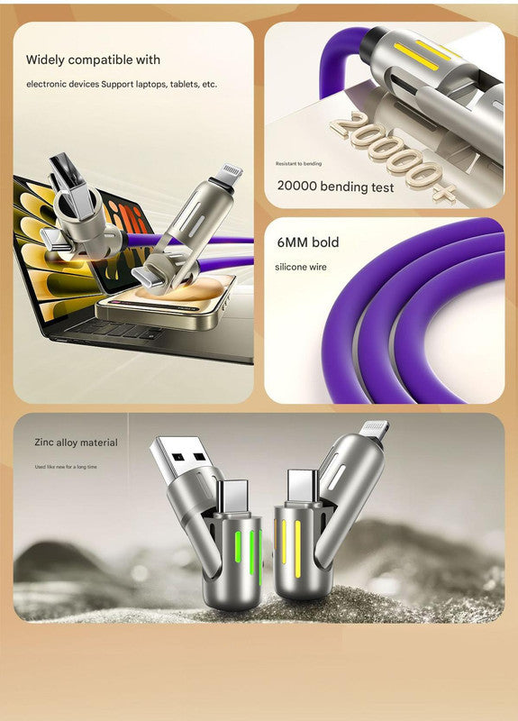 Universal PD Fast Charging Cable with LED Indicator - Zinc Alloy, Durable 1.5m Silicone Cord - Multiple Connector Options Gray