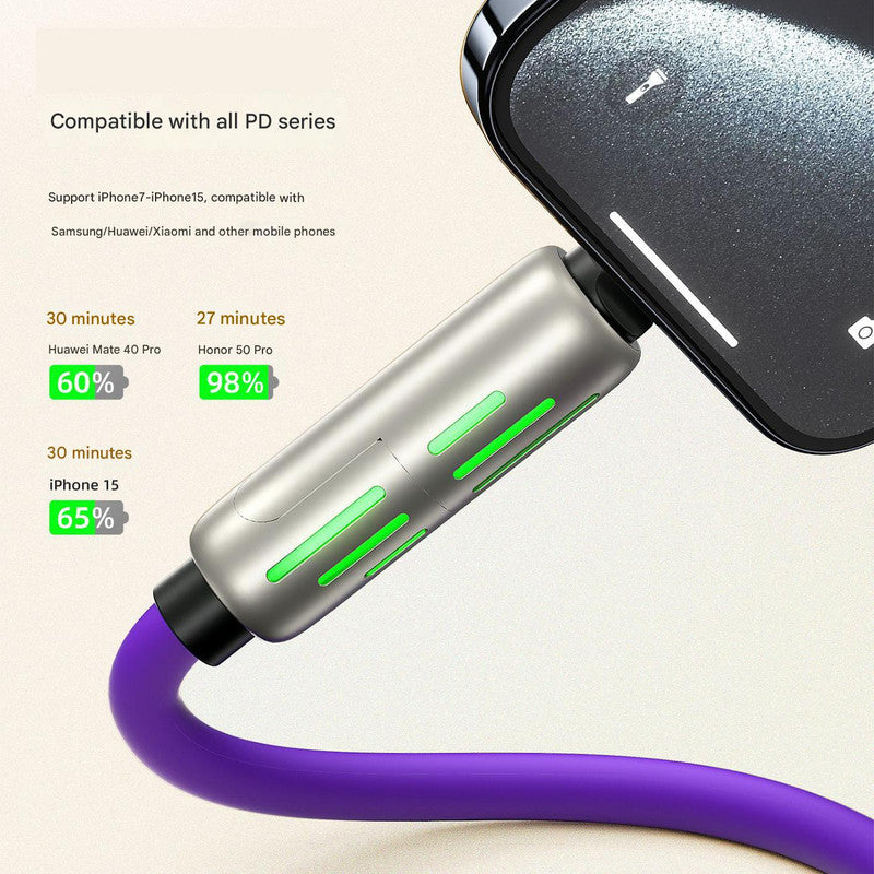 Universal PD Fast Charging Cable with LED Indicator - Zinc Alloy, Durable 1.5m Silicone Cord - Multiple Connector Options Blue