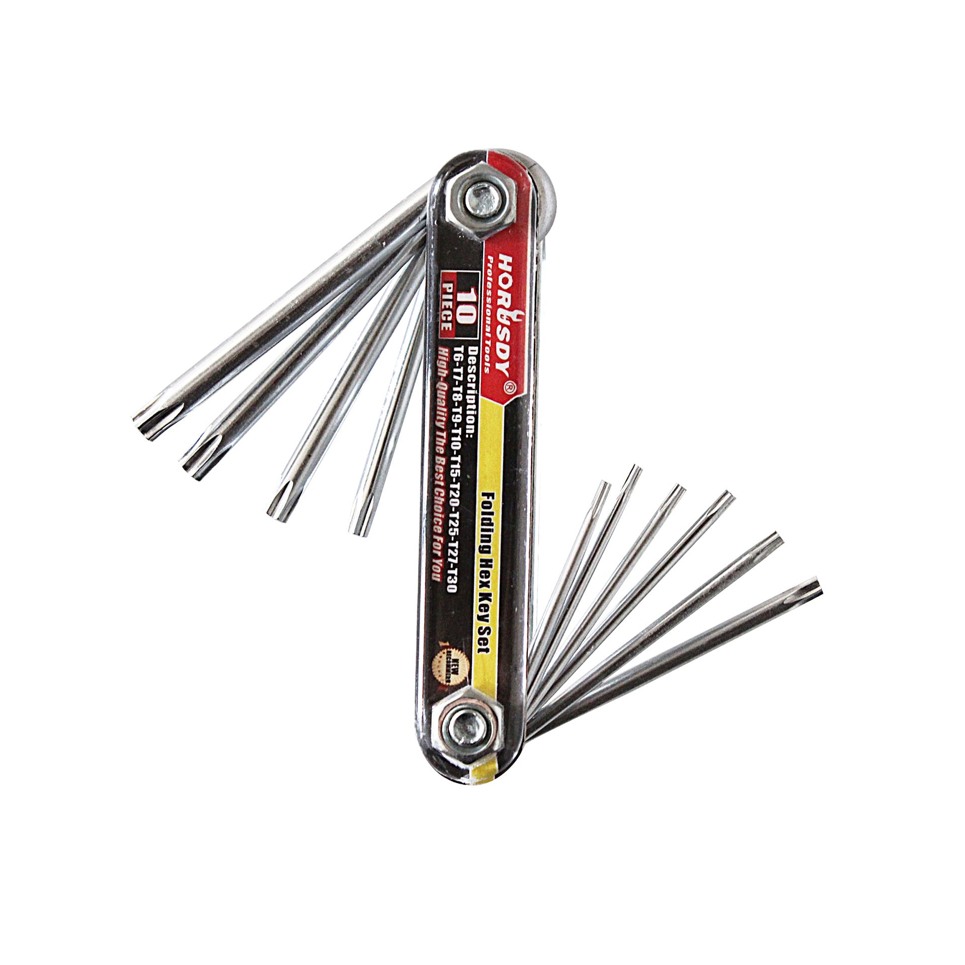 10-Piece Folding Torx Key Wrench Set - T6-T30 Star Keys, Portable Multi-Tool silver