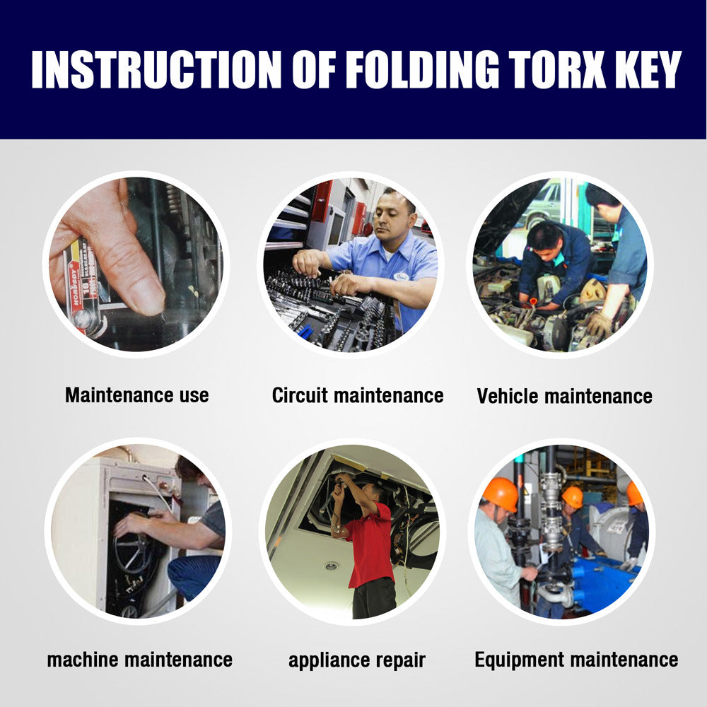 10-Piece Folding Torx Key Wrench Set - T6-T30 Star Keys, Portable Multi-Tool silver