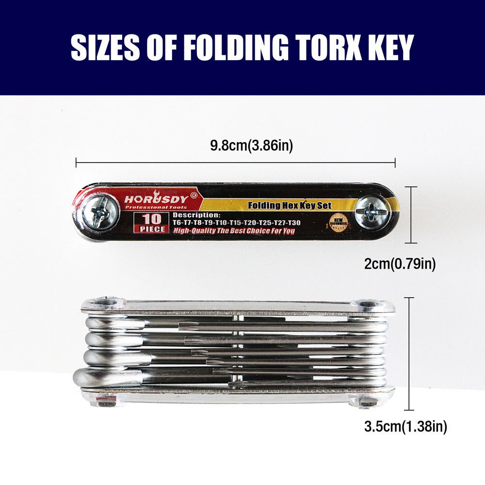 10-Piece Folding Torx Key Wrench Set - T6-T30 Star Keys, Portable Multi-Tool silver