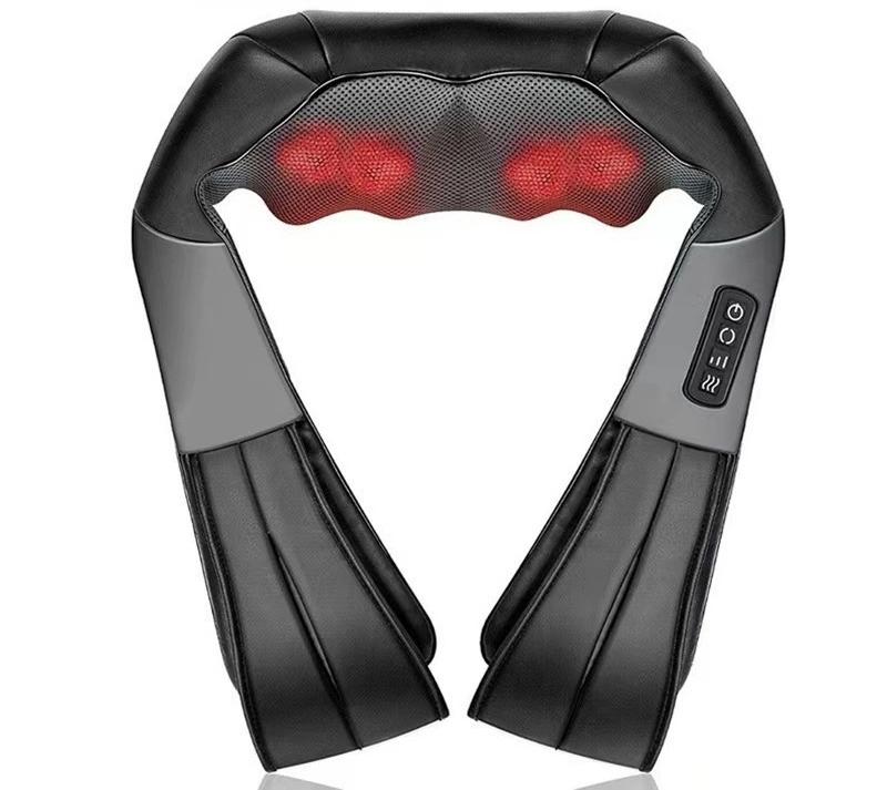 Deep Kneading Shiatsu Neck & Shoulder Massager with Heat - USB Rechargeable Ergonomic Design Gray and black