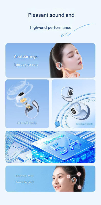 AI Smart Translation Earbuds - Open-Ear TWS Bluetooth Headphones with 144 Language Support & LED Display Case black