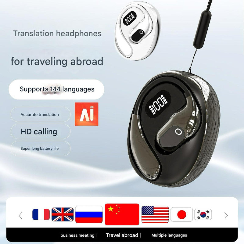 AI Smart Translation Earbuds - Open-Ear TWS Bluetooth Headphones with 144 Language Support & LED Display Case White