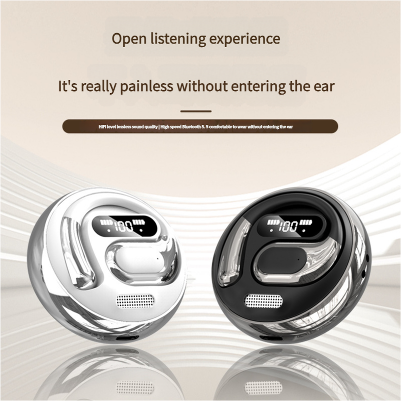 Open-Ear Conduction TWS Earbuds - Bluetooth 5.5, HIFI Sound, LED Display white