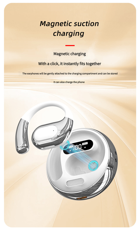 Open-Ear Conduction TWS Earbuds - Bluetooth 5.5, HIFI Sound, LED Display pink