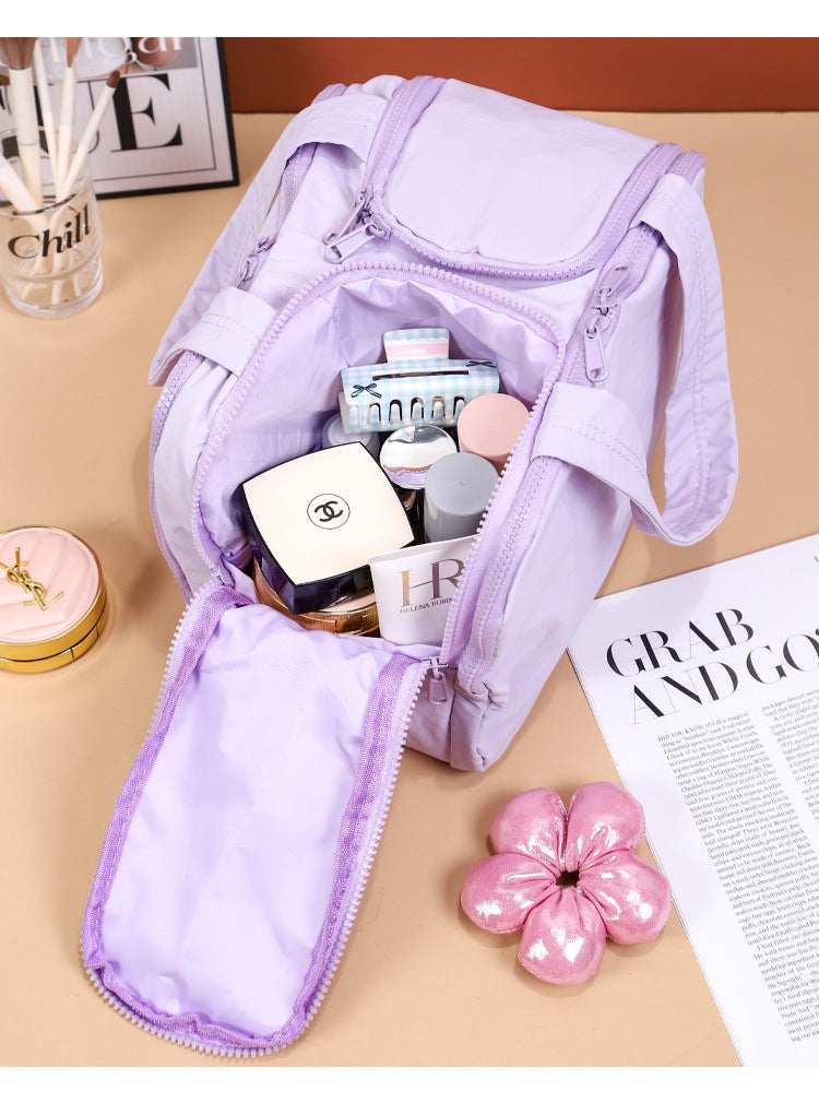 Portable Multi-Compartment Travel Toiletry & Makeup Organizer Bag with Brush Holders Light purple