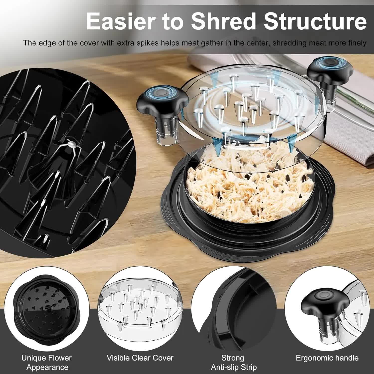Upgraded Meat Shredder Tool - Rotating Chicken & Pork Puller with Anti-Slip Base & Ergonomic Grips red