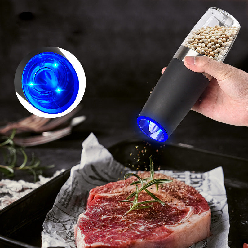 Gravity Electric Salt & Pepper Grinder Set - Adjustable Coarseness, LED Light, Battery Operated silver