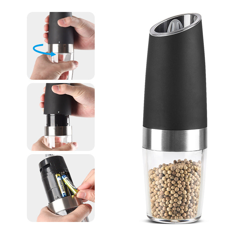 Gravity Electric Salt & Pepper Grinder Set - Adjustable Coarseness, LED Light, Battery Operated silver