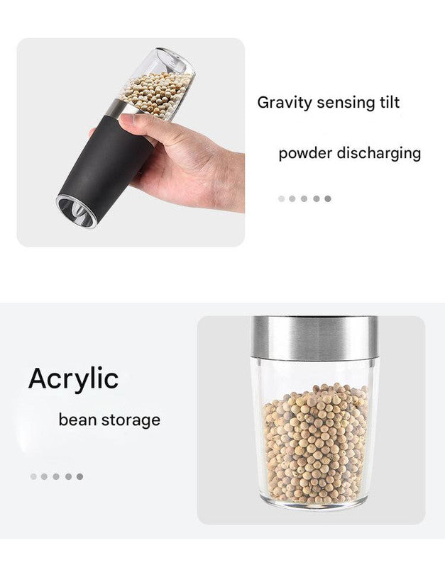 Gravity Electric Salt & Pepper Grinder Set - Adjustable Coarseness, LED Light, Battery Operated silver