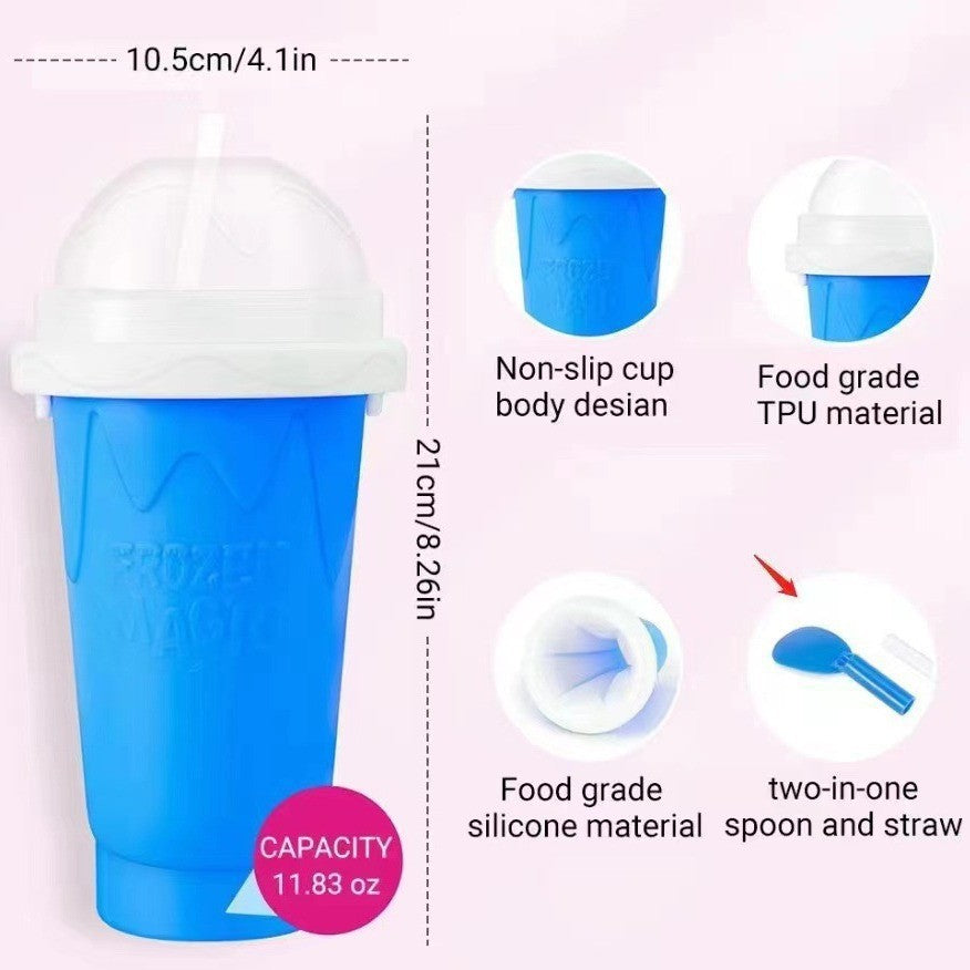 DIY Frozen Magic Slushy Maker Cup - Quick Squeeze Smoothie Cup with Lid & Straw/Spoon Blue