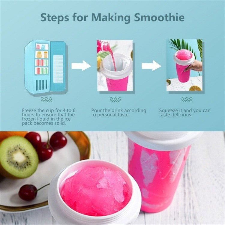 DIY Frozen Magic Slushy Maker Cup - Quick Squeeze Smoothie Cup with Lid & Straw/Spoon Blue