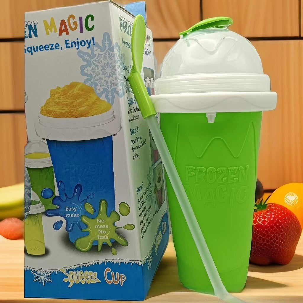 DIY Frozen Magic Slushy Maker Cup - Quick Squeeze Smoothie Cup with Lid & Straw/Spoon Green