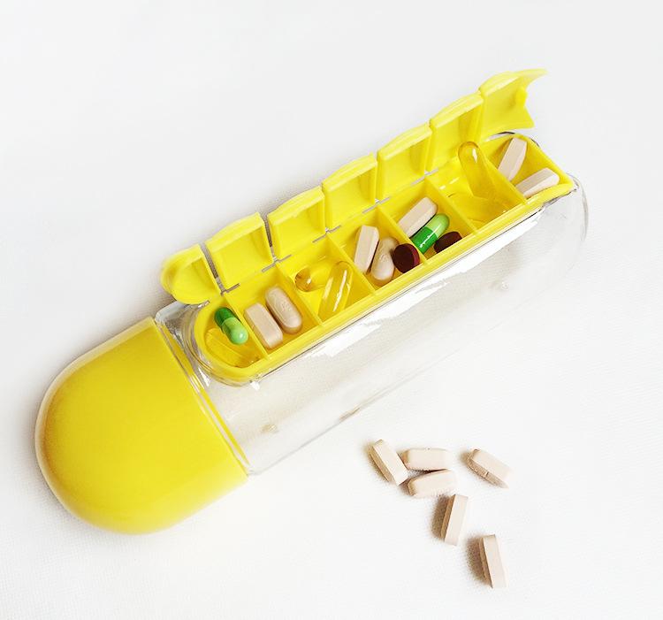 Two 2-in-1 Water Bottle with 7-Day Pill Organizer - 600ml BPA-Free, Portable & Leakproof Blue