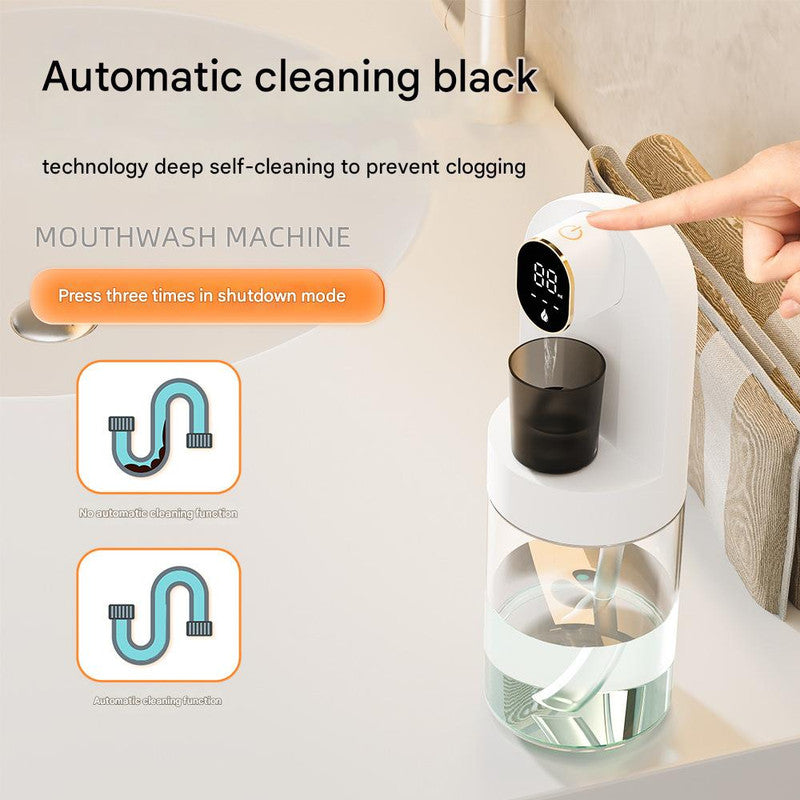 Smart Automatic Mouthwash Dispenser - 4 Adjustable Levels, LED Display, 2000mAh Battery & Magnetic Cups white