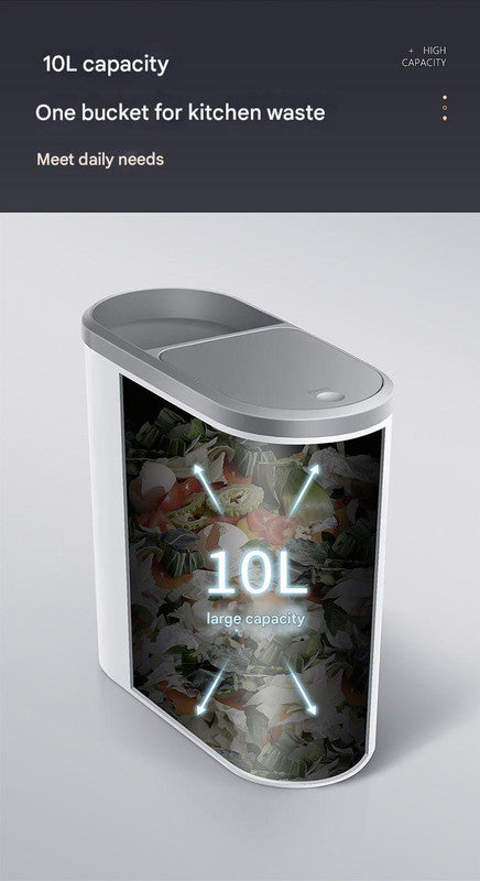 Slim Press-Top Trash Can with Top Storage Compartment - Narrow Design for Bathroom & Small Spaces White cover + ash bucket