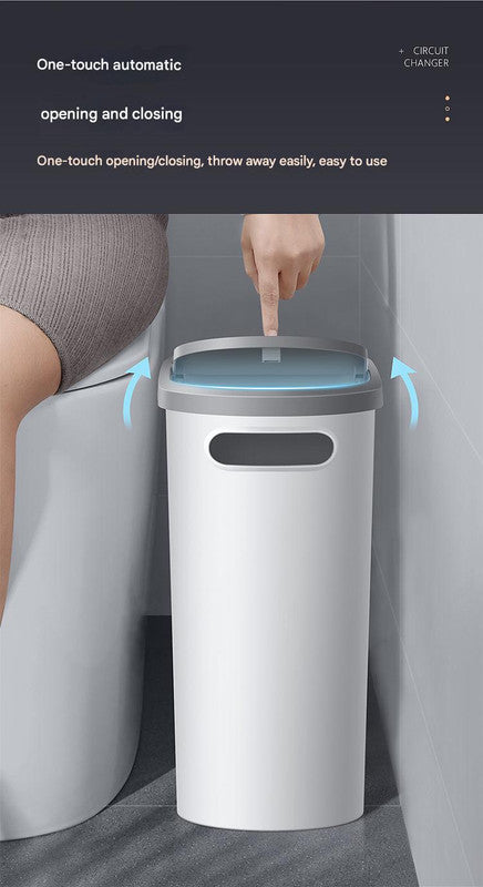 Slim Press-Top Trash Can with Top Storage Compartment - Narrow Design for Bathroom & Small Spaces Ash cover + ash bucket