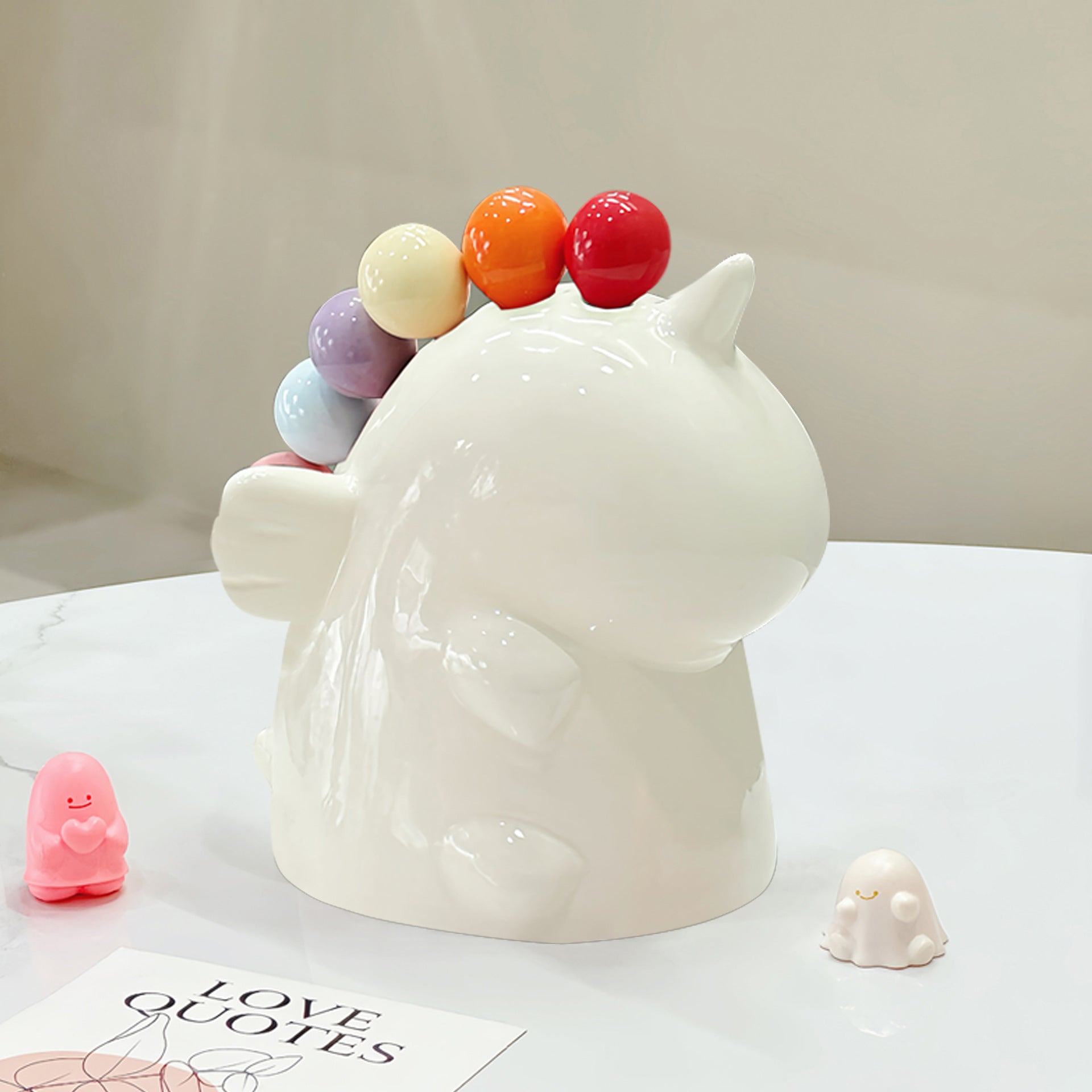 Adorable Unicorn Ceramic Fruit Fork Holder Set - Includes Stainless Steel Forks with Ball Tops white