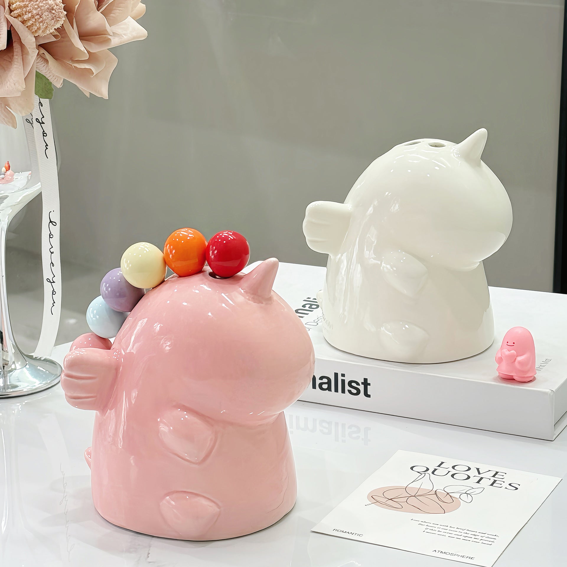 Adorable Unicorn Ceramic Fruit Fork Holder Set - Includes Stainless Steel Forks with Ball Tops white