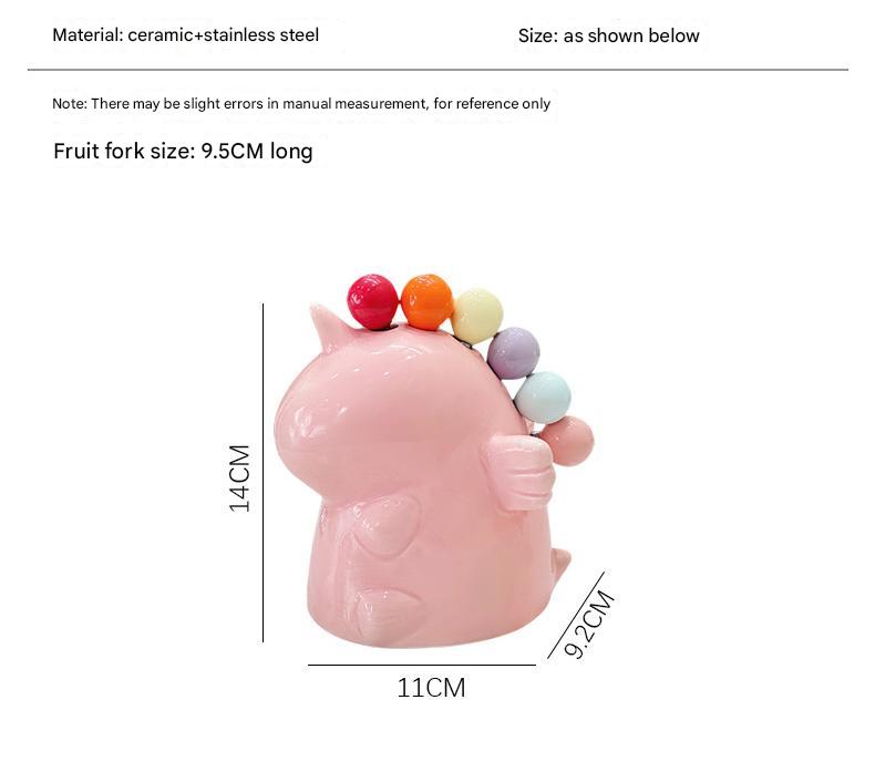 Adorable Unicorn Ceramic Fruit Fork Holder Set - Includes Stainless Steel Forks with Ball Tops white