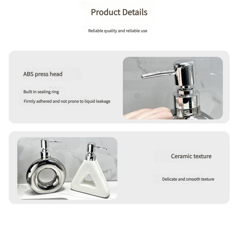 Modern Ceramic Soap & Lotion Dispenser - Unique Geometric Designs, 300ml Capacity Donut lotion bottle, silver