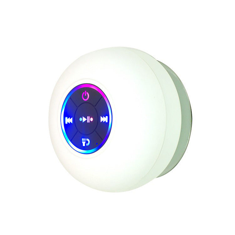 IPX4 Waterproof Bluetooth Shower Speaker with Suction Cup & LED Lights - Hands-Free Calling white