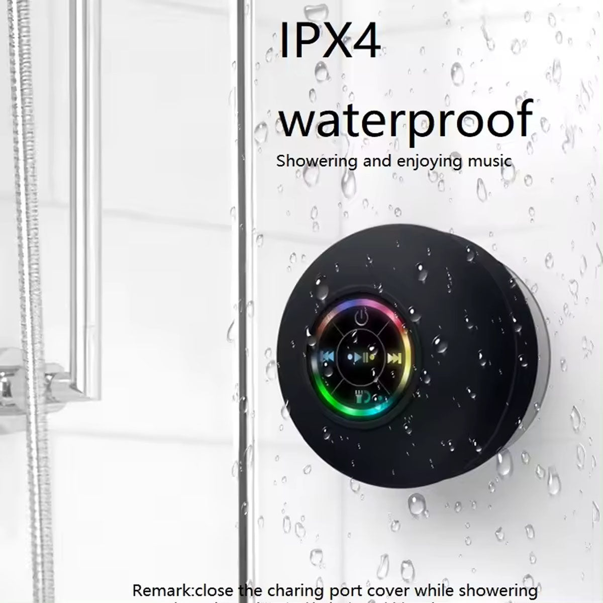 IPX4 Waterproof Bluetooth Shower Speaker with Suction Cup & LED Lights - Hands-Free Calling green